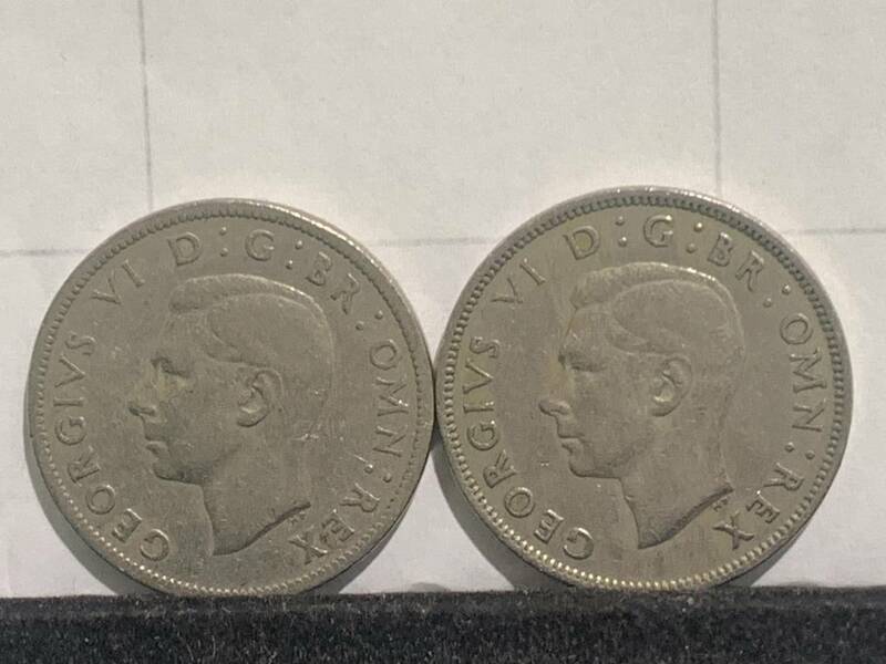 【9679】☆イギリス 英国 2シリング硬貨 白銅貨 1949 1950年 ジョージ六世/2枚セット☆
