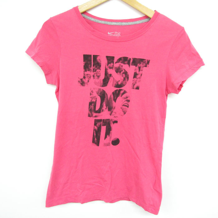 ナイキ 半袖Tシャツ スリムフィット コットン100% トップス JUST DO IT レディース Lサイズ ピンク NIKE