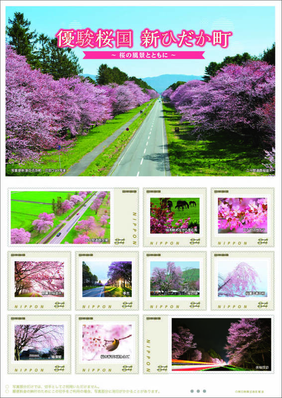 ★未開封新品/北海道限定完売品/フレーム切手「優駿桜国 新ひだか町～桜の風景とともに～」84円記念切手/二十間道路桜並木