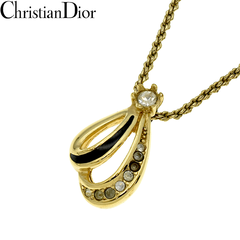 Christian Dior クリスチャンディオール ラインストーン ネックレス ブラック×ゴールド