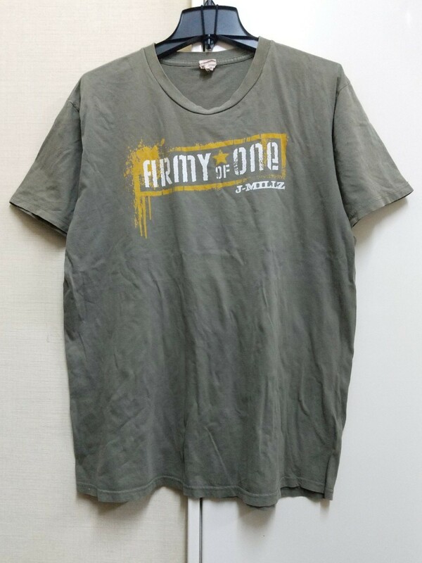 [送料無料](t11c2)XL旧ヘインズhanesカーキarmy of one j-millz usaアメリカ輸入古着半袖プリントTシャツ/映画オーバーサイズゆるだぼ