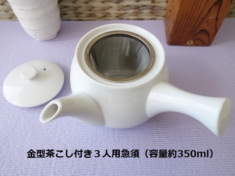 訳あり 茶こし 付き 急須 ３人用 きゅうす 満水 350ml レンジ可 食洗機対応 美濃焼 日本製 大きめ アウトレット シンプル ティーポット 白