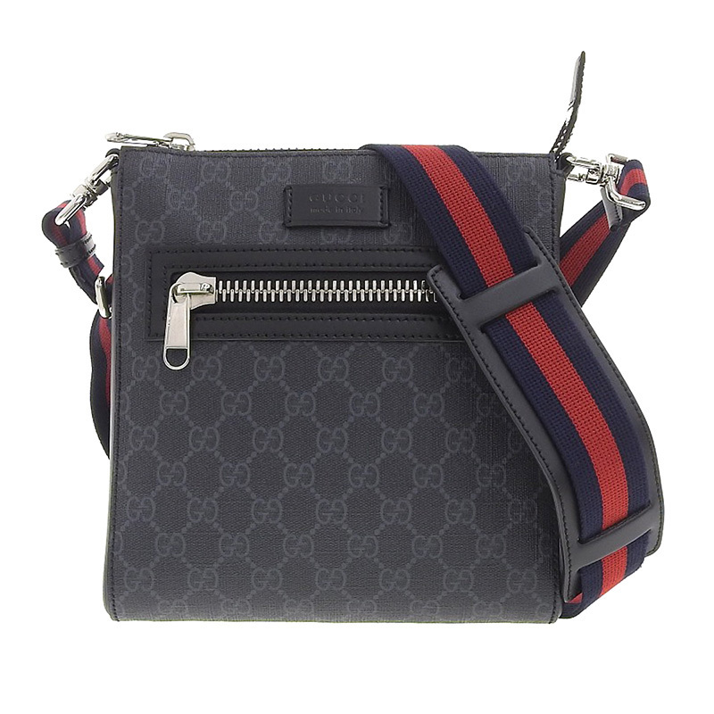 グッチ GUCCI GGスプリーム スモールメッセンジャーバッグ ショルダーバッグ レザー ブラック/グレー 523599 中古 新入荷 GU0483