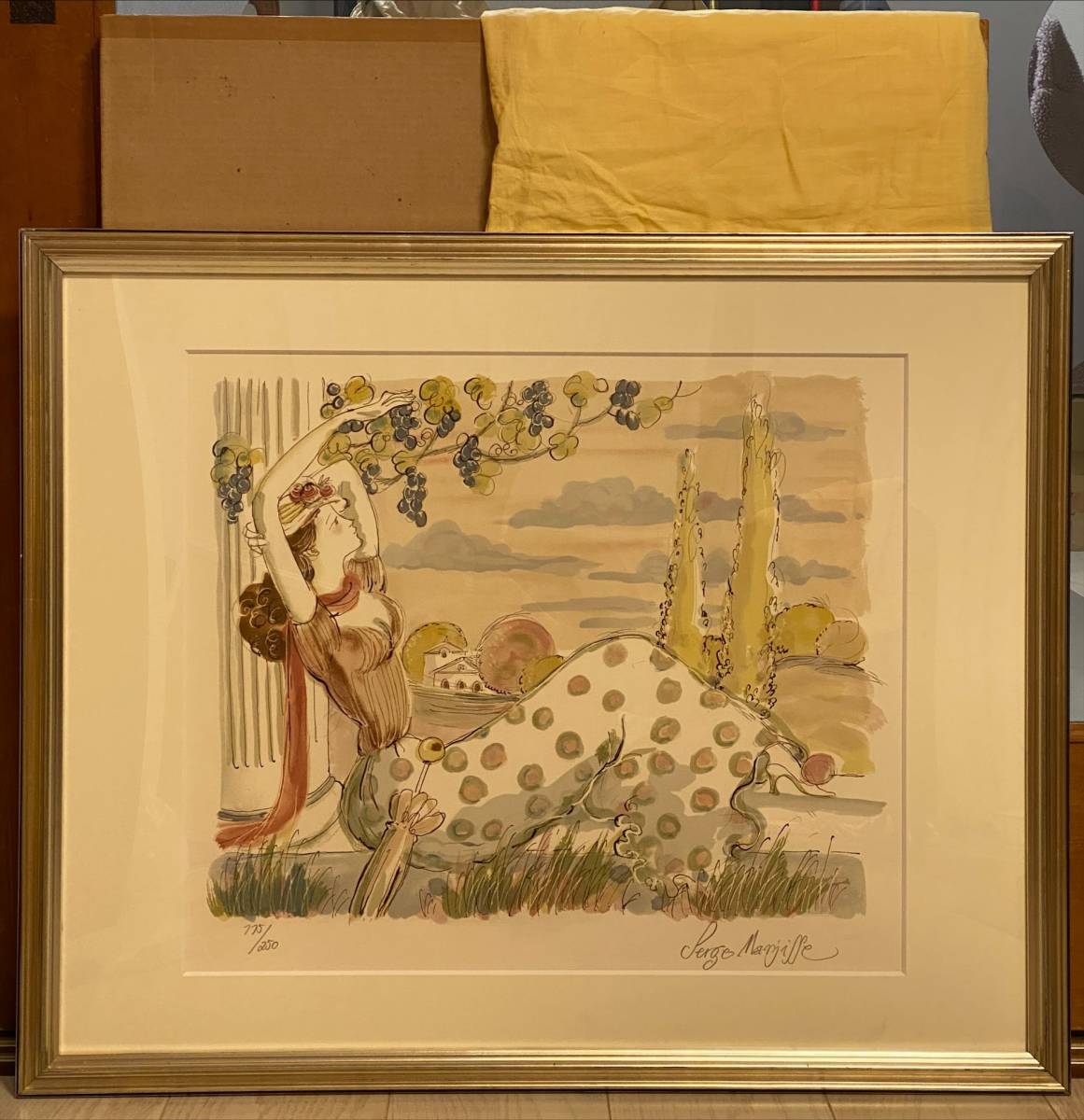「真作」サージ・マルジス Serge Marjisse 作 『ブドーのたな』 リトグラフ 人物画 サイン入り 115/250