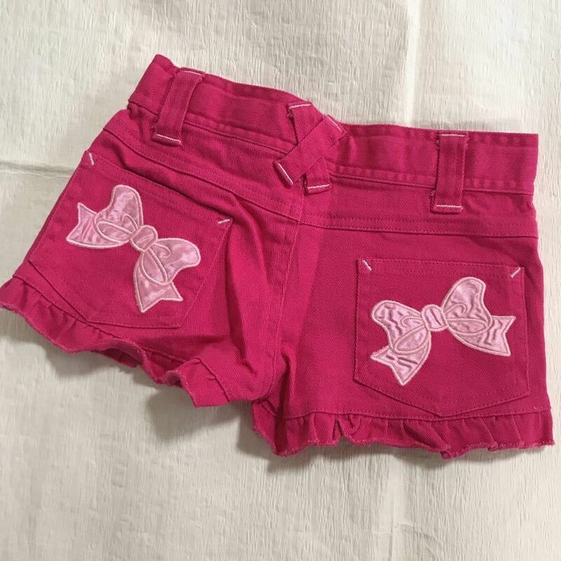 未使用 キッズ ショートパンツ リボン デニム ピンク ショーパン 半ズボン 120サイズ 子供用 女の子 綿