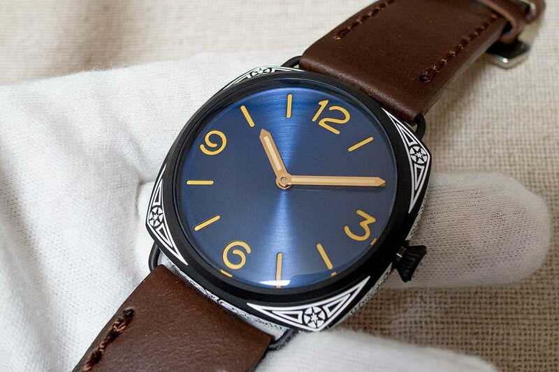 ♪新品 ノーロゴ PARNIS 47mm 手巻き機械式腕時計 シースルーバック ネイビー文字盤