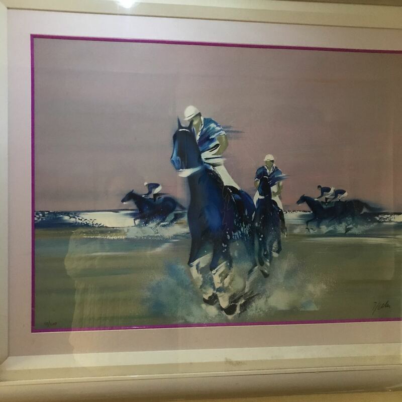 リトグラフ スパン画 題名海辺の乗馬 19/200 美術品　洋画　現代画家　真作 