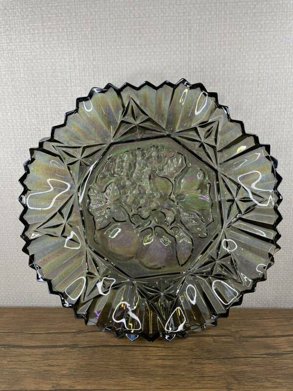 ＭＭ16］フェデラル　皿　ガラス　オーロラ　食器　ペダルスモーク　アメリカ製　ヴィンテージ　FEDERAL GLASSWARE アンティーク　大皿
