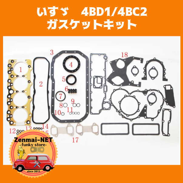 B075　　いすゞイスズ　4BD1/4BC2　エンジン用　ガスケットキットセット　レストア・オーバーホールに