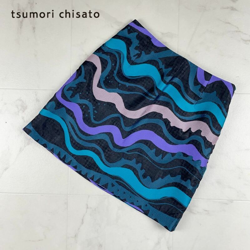 TSUMORI CHISATO ツモリチサト シルク混 総柄刺繍 フレアスカート 膝丈 裏地あり レディース ボトムス ブルー系 サイズ2*BC91