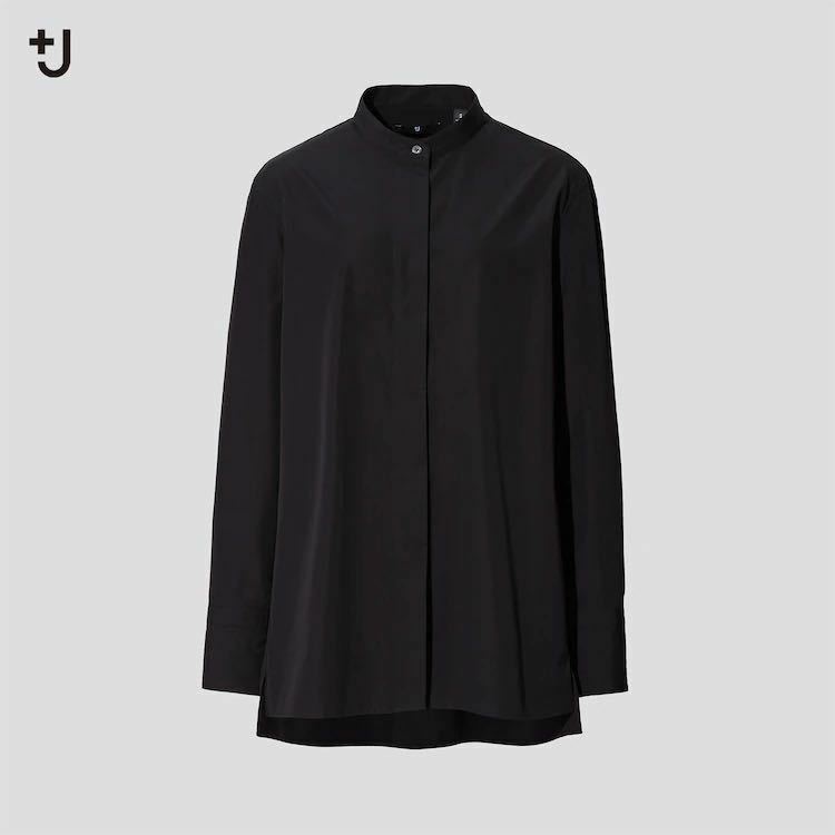ユニクロ +J・スーピマコットンスタンドカラーシャツ/プラスJ/ブラック