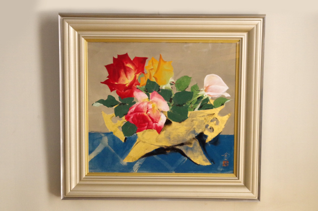 ■真作 ばら 山崎豊 青龍社 日本画 ■