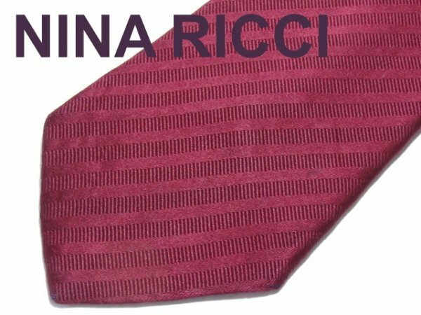 C 922 ニナリッチ NINA RICCI ネクタイ 赤茶色 織り柄 レジメンタルストライプジャガード