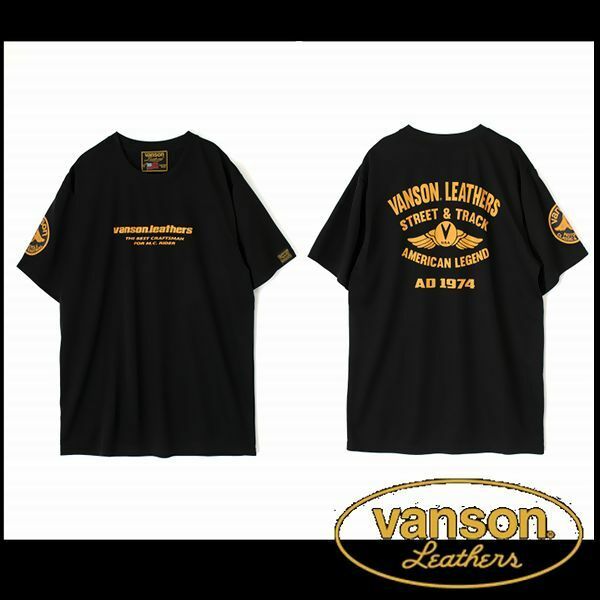 新品正規 VANSON Tシャツ 半袖Tシャツ ブラック/イエロー L VS23804S アメカジ バイカー