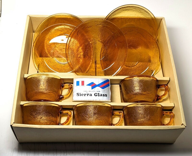 フランス　デュラン社　Sierra Glass　シリーズ　カップ&ソーサー　5客セット　1970年代　未使用品　蓋がありません
