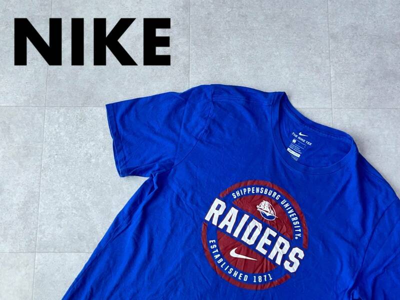 ☆送料無料☆ NIKE ナイキ USA直輸入 古着 THE NIKE TEE 半袖 カレッジ シッペンスバーグ大学 Tシャツ メンズ L ブルー トップス 中古 即決