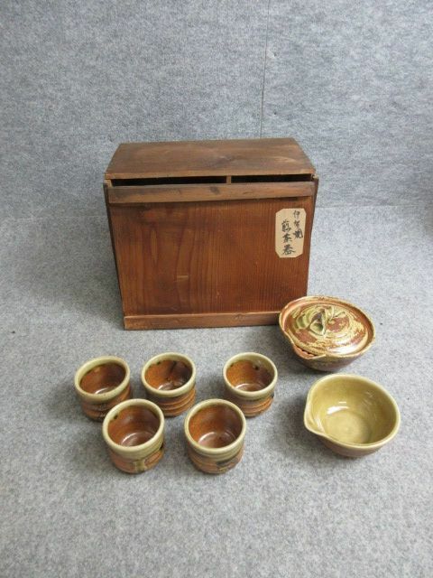 【政】32566 ☆煎茶道具☆伊賀焼煎茶器セット 箱入 茶道具 