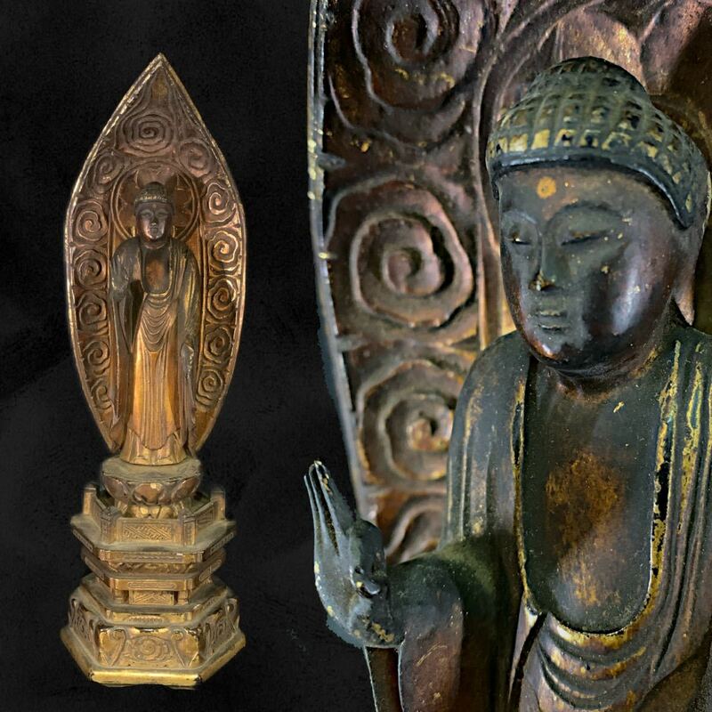 時代　木造　阿弥陀如来像　仏像　仏教美術　骨董　古美術　古玩　（E49B0428R0504183）