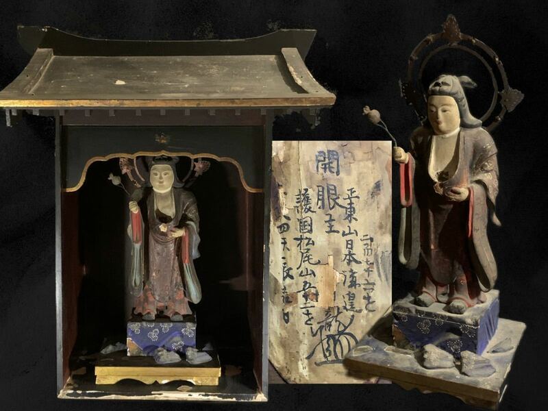 （C23A） 時代　木彫　鬼子母神像　厨子　骨董　古美術　仏教美術