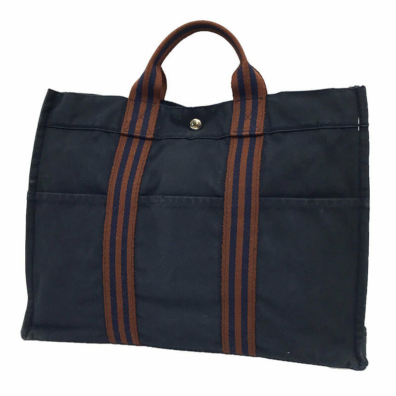 HERMES エルメス フールトゥMM トートバッグ キャンバス ネイビー aq7747