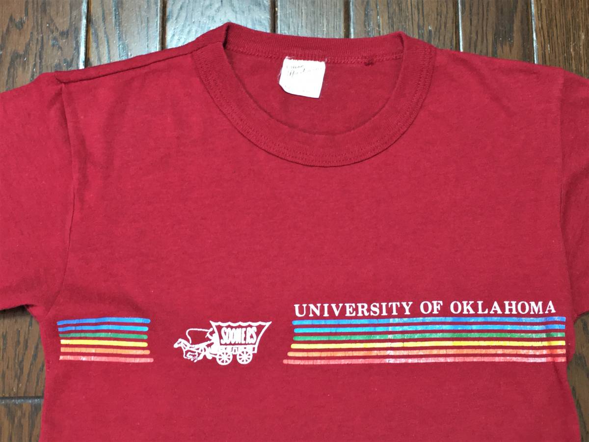ＵＳＡ製 ビンテージ クラシック スポーツウェア シングルステッチ UNIVERSITY OF OKLAHOMA オクラホマ大学 Ｔシャツ S エンジ アメリカ製