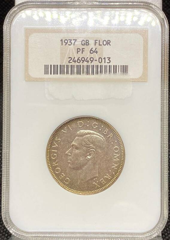 【凛々しい横顔・非常に高品質な状態は珍しい】1937年イギリスジョージⅥ世フローリン2シリング銀貨/PF64/NGC鑑定/良い状態のコインは稀。