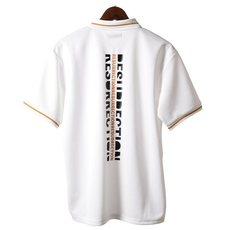 新品正規品 レザレクション RESURRECTION ゴルフ Mサイズ 大人気完売 バックロゴ ホワイト ポロシャツ シワになりにくい 送料無料
