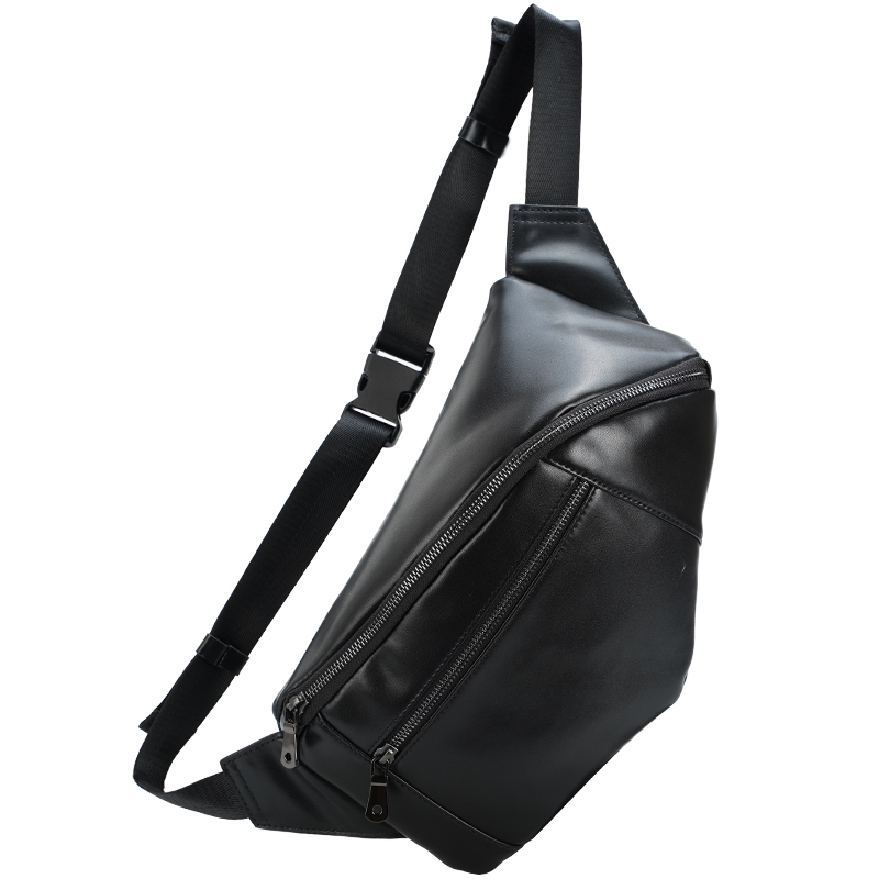 幾何設計 YKK ショルダーバッグ 本革 メンズ 2WAY ボディバッグ ウエストポーチ スポーツ系 カジュアル鞄 ブラック TIDING 潮牛