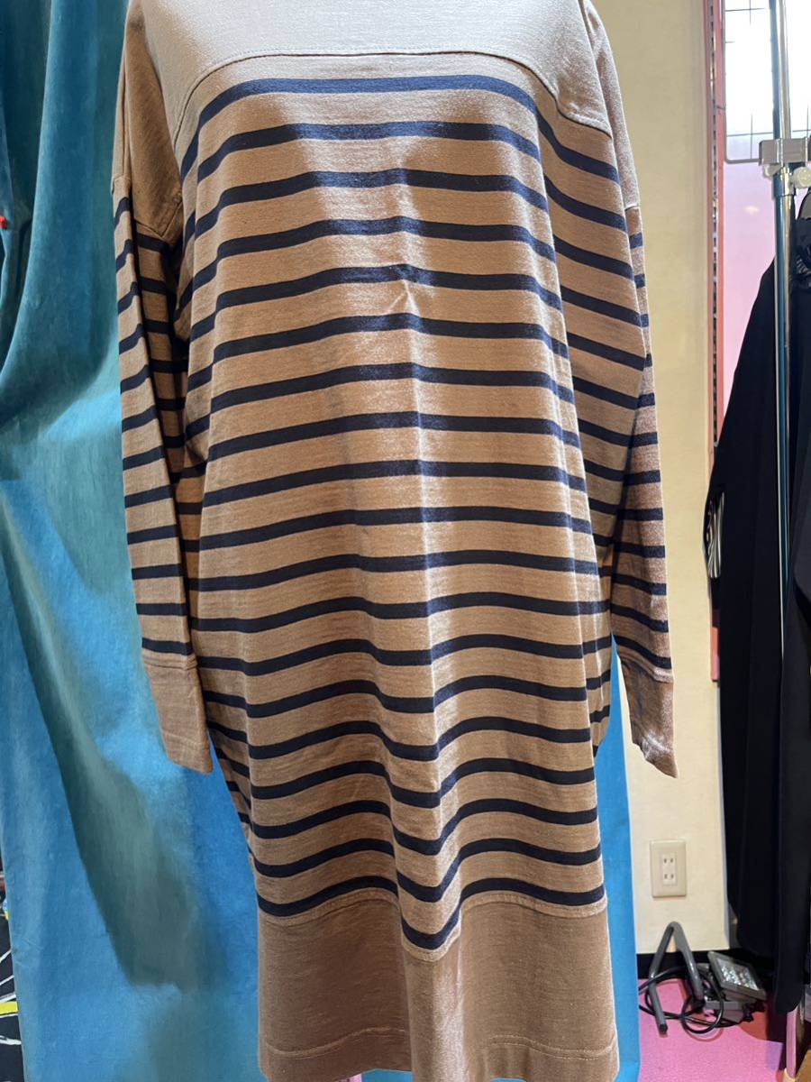 新品　訳あり商品　ボーダー柄ワンピース　綿100% 茶色　M〜L 