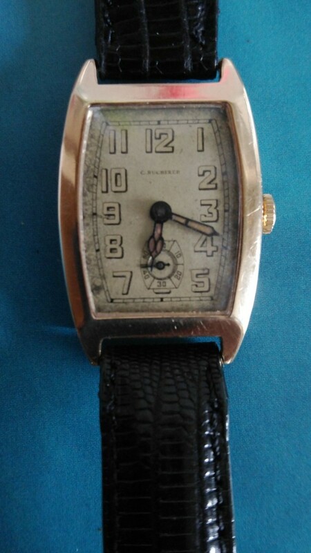 アンティーク　BUCHERER 　　ブックフェラー　14Ｋ無垢トノー型　メンズ　手巻　腕時計