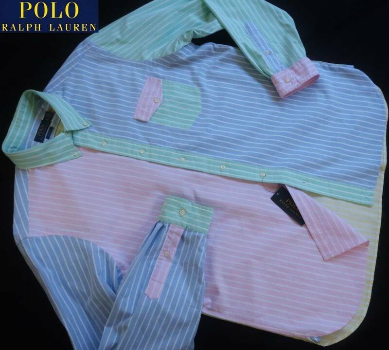 新品★ラルフローレン★クレイジーパターン ストライプ 長袖シャツ★オックス ボタンダウン ドレスシャツ L★POLO RALPH☆41