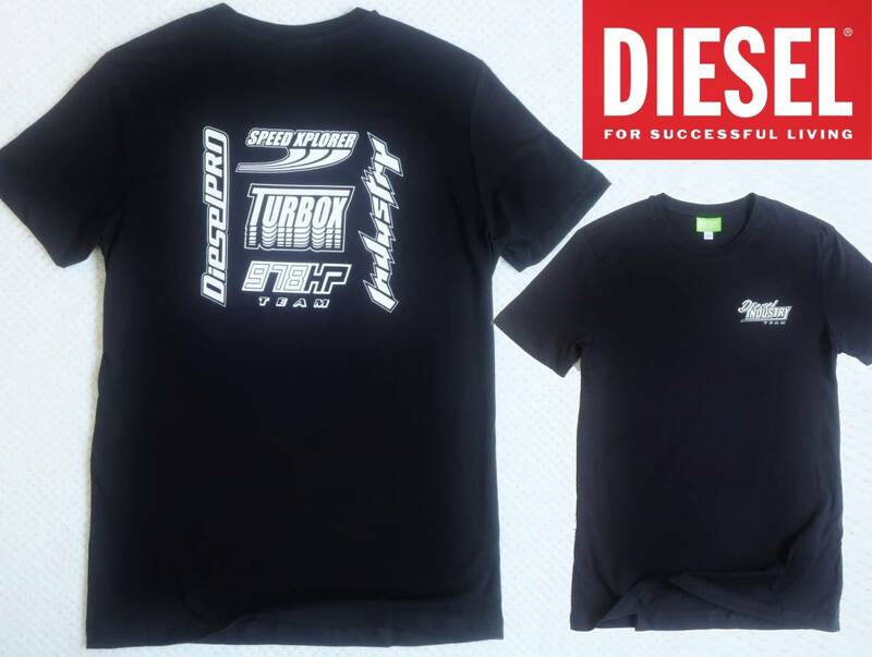 新品★ディーゼル DIESEL★ブラック グラフィック Tシャツ★ホワイト フロント&バック ロゴ プリント★チームT 黒 白 XL☆56