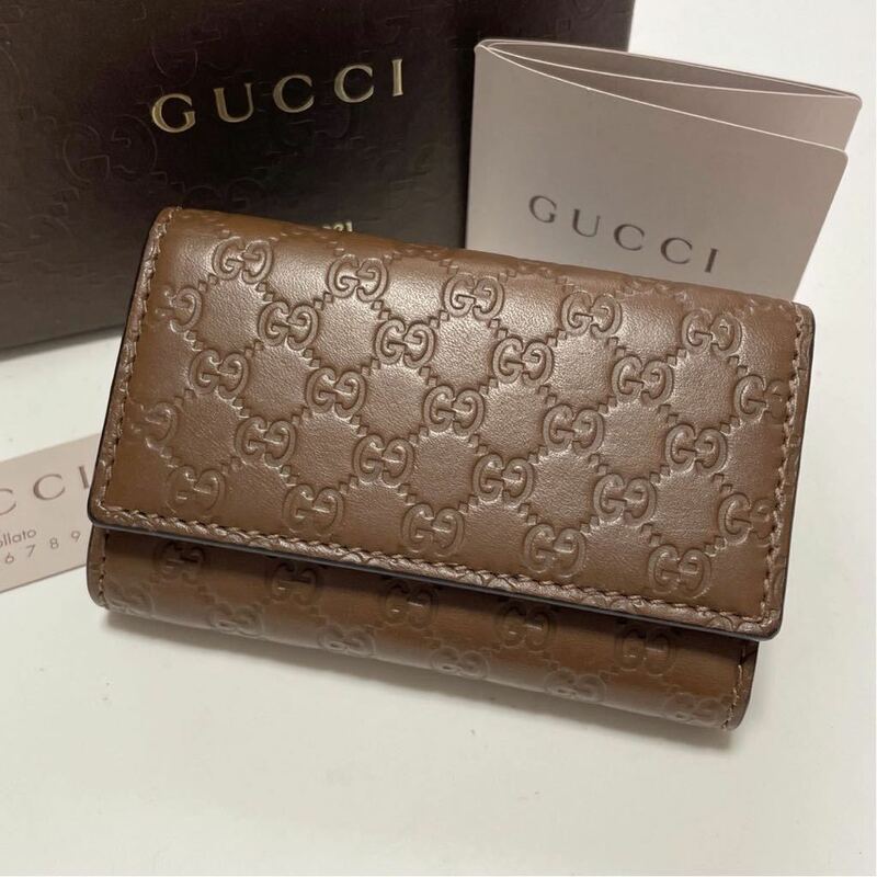 ★GUCCI グッチ マイクロ シマ 6連 キーケース レザー ブラウン 茶【鑑定済み 本物保証】