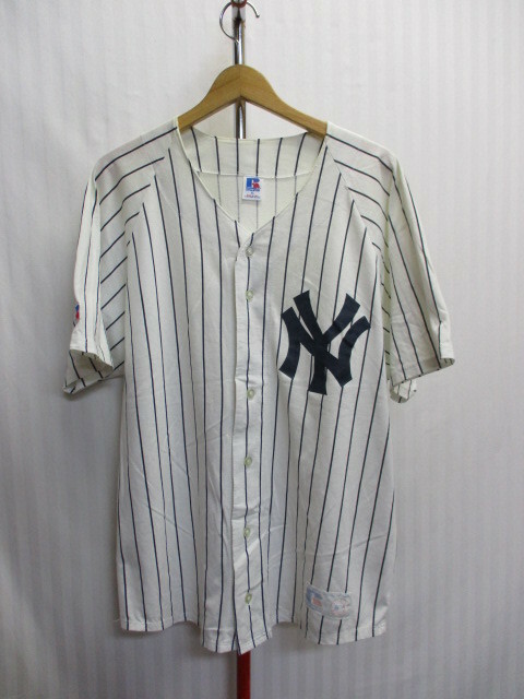 USA製　RUSSELL　ラッセル　80s90sヴィンテージ　ニューヨーク・ヤンキース　メンズXL LL　ベースボールシャツ　ユニフォームシャツ　04051