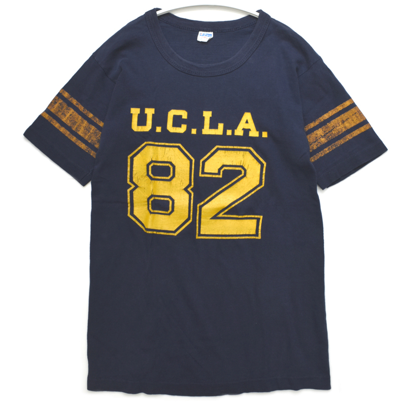 70s usa vintage Champion チャンピオン UCLA ナンバリング フットボール Tシャツ 紺×黄 size.L バータグ 100％COTTON