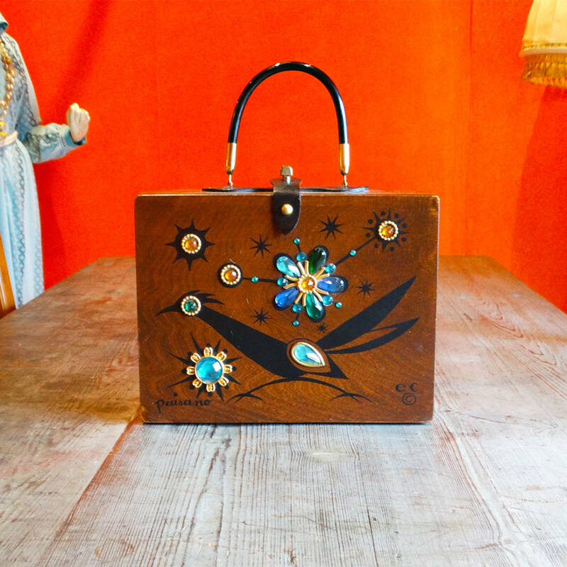 ★60s Enid Collins bird × flower wood box bag