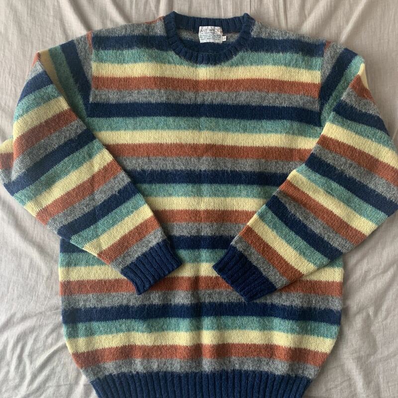 90s【EAST WEST 】マルチカラー ボーダーニット Wool ピュアウール 古着 Lサイズ ユニセックス