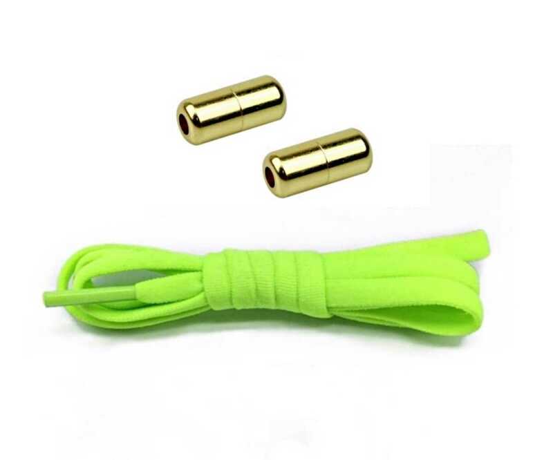 結ばない　ほどけない靴紐　留め具(ゴールド)タイプ　１足分（2個）ネオングリーン