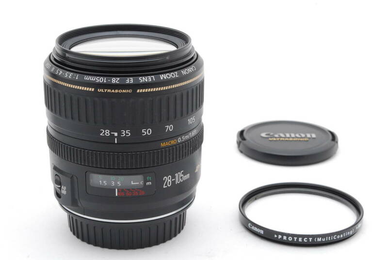 Canon EF 28-105mm f3.5-4.5 Ⅱ USM 動作も写りもOK 概ねキレイです。前後キャップ、フィルター(Canon PROTECT Multi Coating 58mm)付き