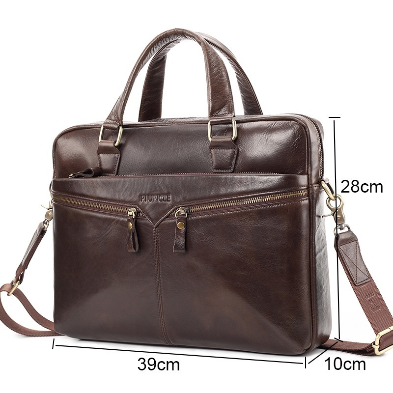 本革 牛革メンズ ブリーフケース レザーバッグ 2WAY 斜めがけ ビジネスバッグ A4 書類鞄 通勤鞄かばん 大容量 多機能 　コーヒー