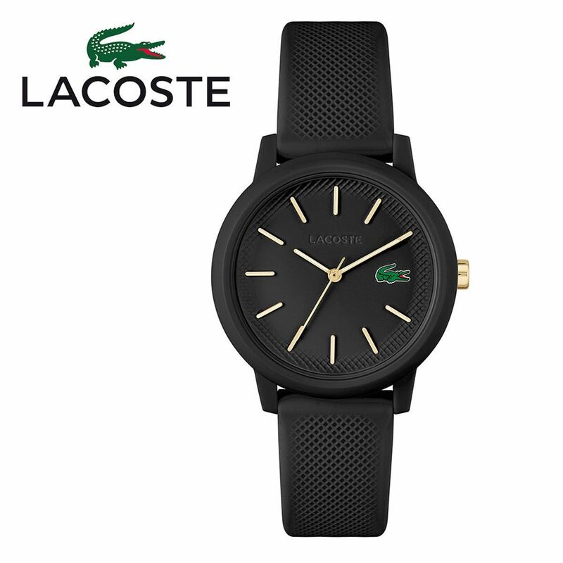 LACOSTE ラコステ L.12.12 腕時計 アナログ 2001212 レディース キッズ ブラック イエローゴールド 36mm径 ボーイズサイズ 女性 子供 防水
