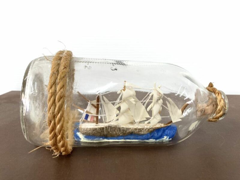 ボトルシップ◆サンタマリア号 Santa Maria◆帆船模型 アンティーク 長さ18.5cm×高さ9.5cm×奥行き9.5cm