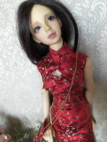 SD16タイプ用　真っ赤なチャイナ服とボレロ　ポシェット