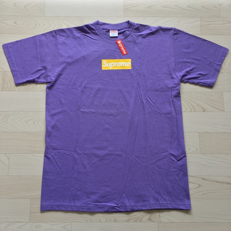 【希少/未使用/送料無料】2006 Supreme Yellow On Purple Box Logo Tee Lサイズ USタグ付き未使用品 Lakers Belieber LeBron 八村塁