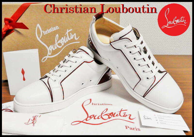Christian Louboutin Fun Louis Junior クリスチャンルブタン メンズ 41 スニーカー 白 赤 ルージュ エナメル レザー ローカット シューズ