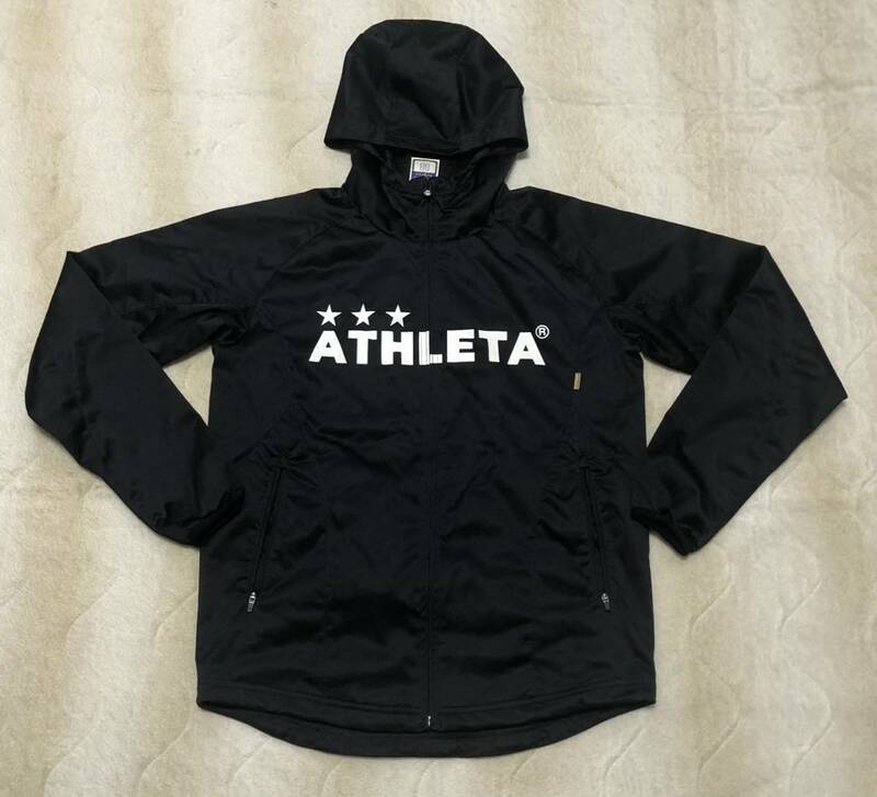 ☆ATHLETA☆アスレタ ビッグロゴ フーディー ジャケット M 黒系 ジャージ スウェット パーカー サッカー