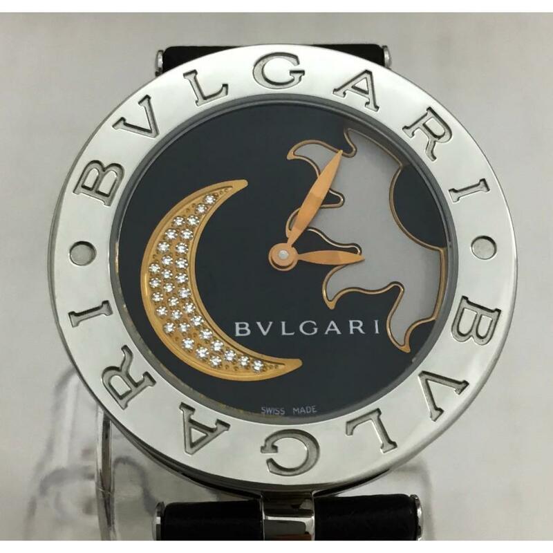 送料無料 中古A ブルガリ 時計 B-ZERO1 ウォッチ ビーゼロワン BZ30S ダイヤ 月 太陽 SS 革 箱付き レディース 腕時計 143051