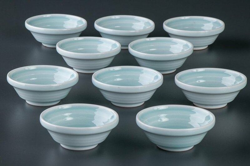 【うつわ】『 青白磁小鉢 茶碗 10客 10864 』 10個組 料亭 日本料理 懐石 会席 和食器 うつわ 器 焼物 陶器 磁器 陶磁器