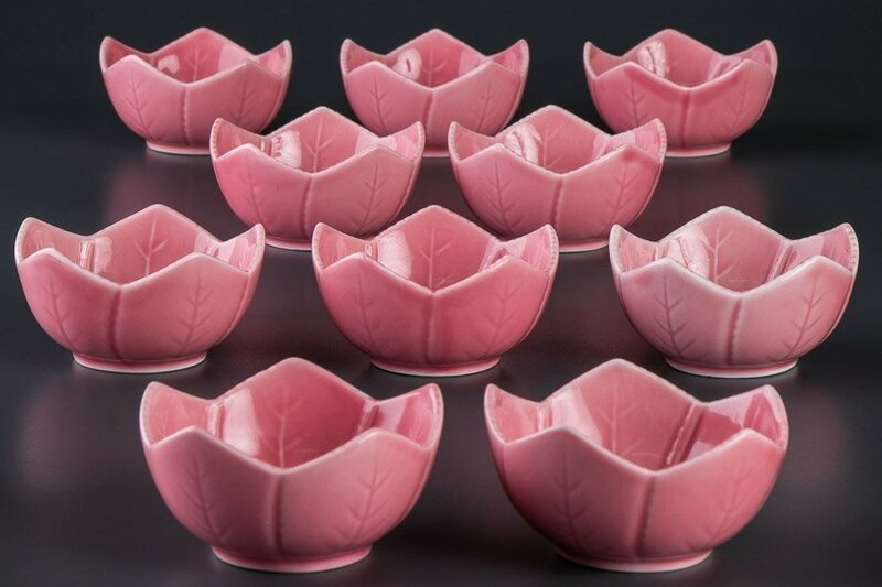 【うつわ】『 桃色釉葉形小鉢 向付 10客 10508 』 10個組 料亭 日本料理 懐石 会席 和食器 うつわ 器 焼物 陶器 磁器 陶磁器