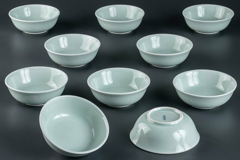 【うつわ】『 青白磁丸小鉢 向付 10客 10228 』 10個組 料亭 日本料理 懐石 会席 和食器 青磁 器 焼物 陶器 磁器 油皿 小皿 さら 取皿